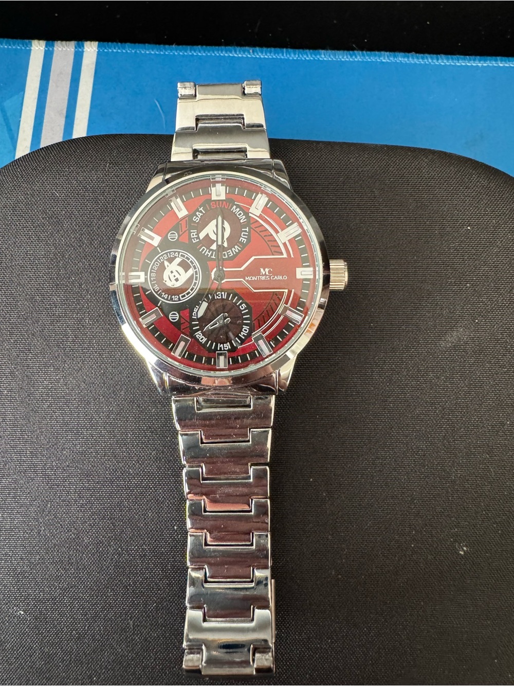 Monte Carlo Men's Silver Bracelet Watch with Red Dial